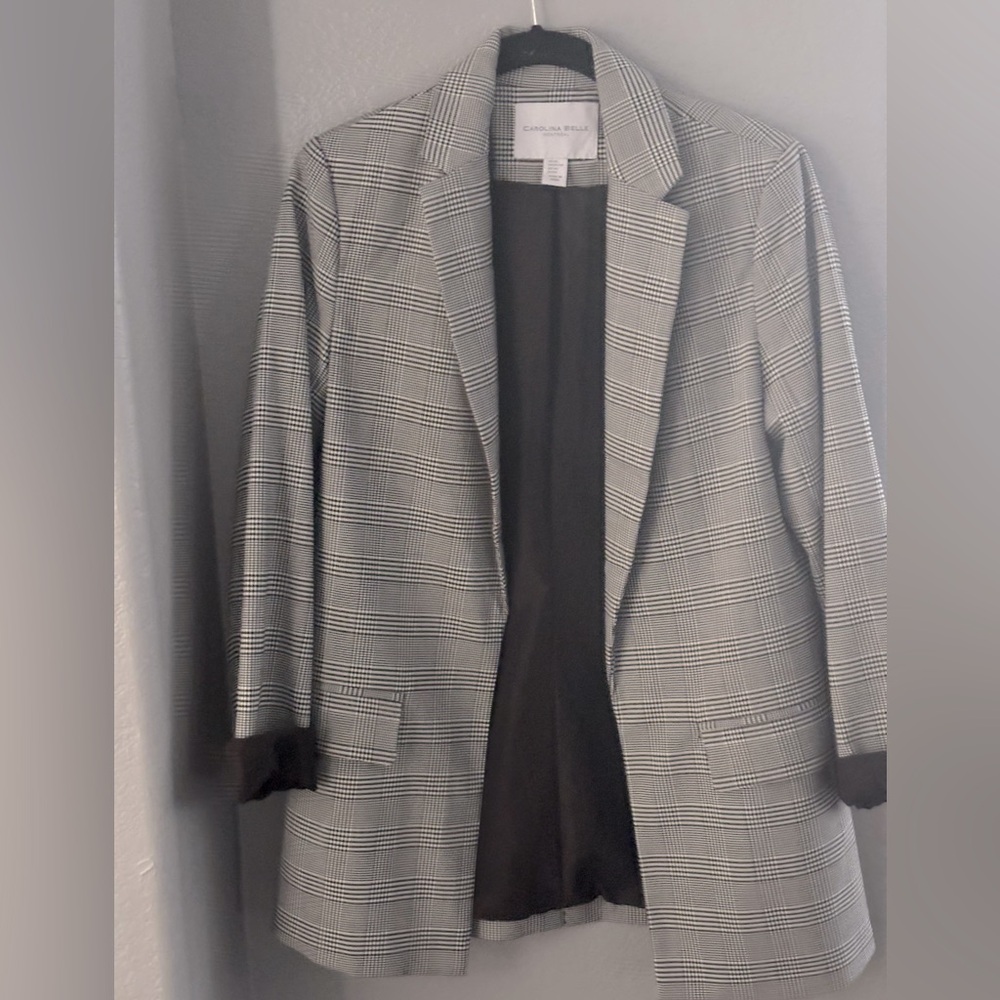 Carolina Belle Black & White Herringbone Oversized Blazer - Size XS